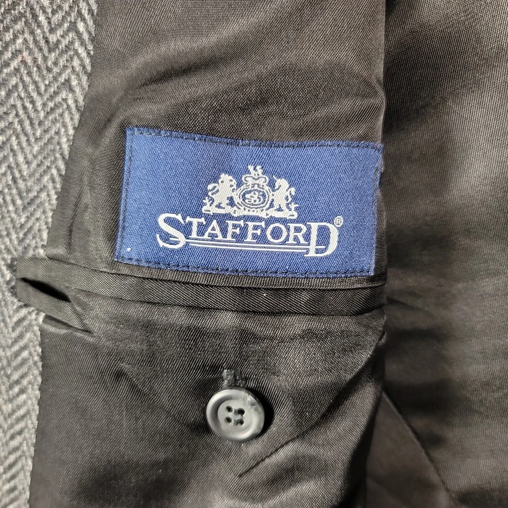 Stafford‎ Tweed Herringbone Sport Coat Mens 46R 46 Grey Black White